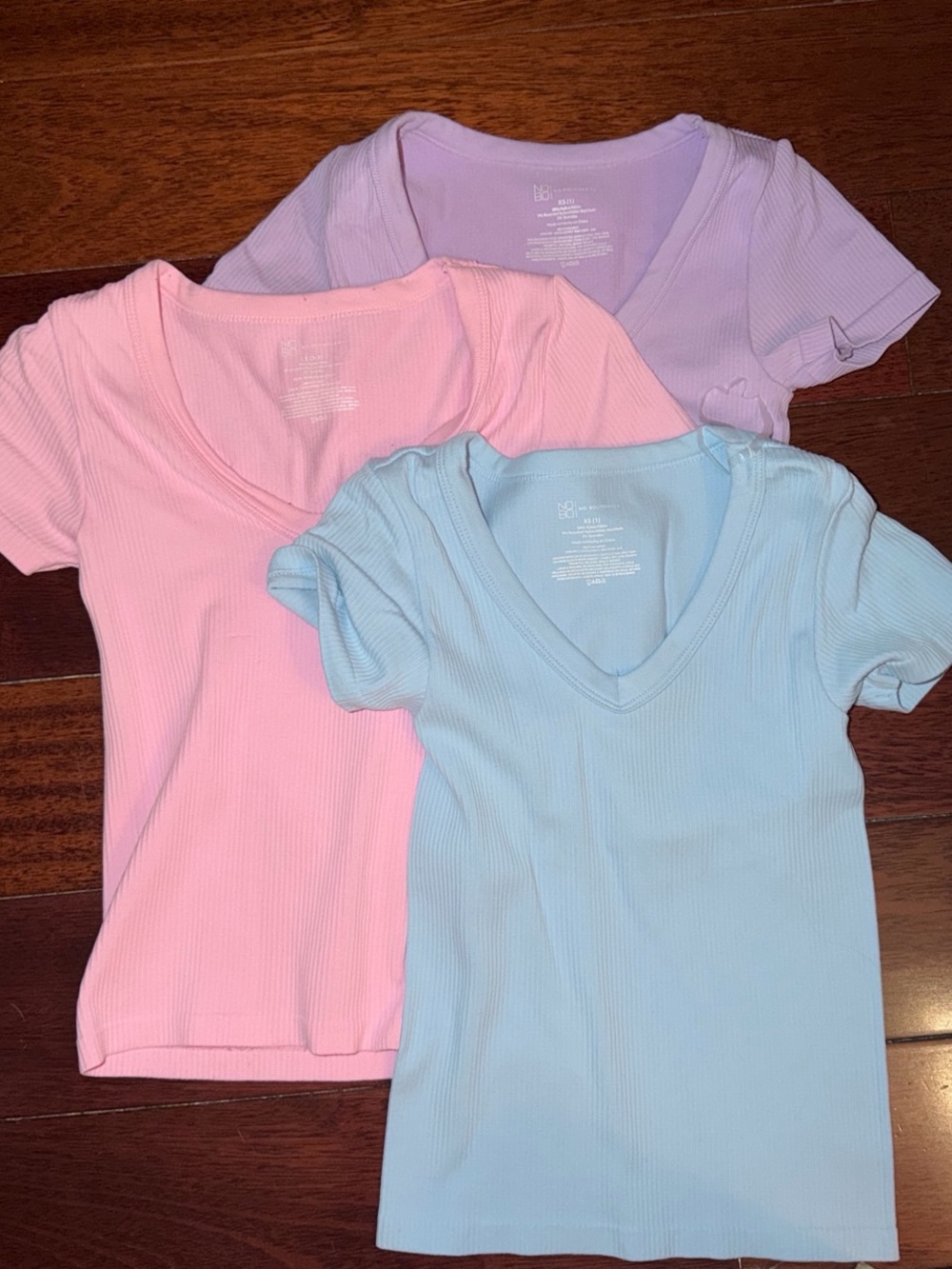 Girls' Ribbed V-Neck Tee - Pink, Lavender & Light Blue